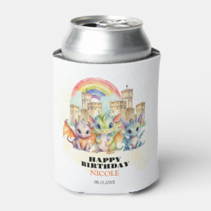 Magical Rainbow Castle Cute Baby Dragons Birthday Can Cooler