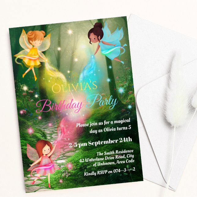 Magical Rainbow Forest Fairy Girl Kid Birthday Invitation (Creator Uploaded)