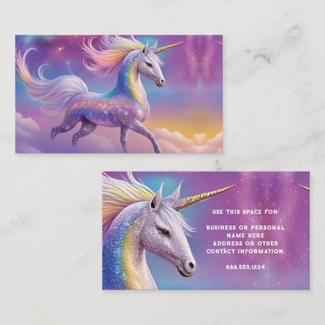 Magical Rainbow Glitter White Unicorn Sparkles Business Card (Front/Back)
