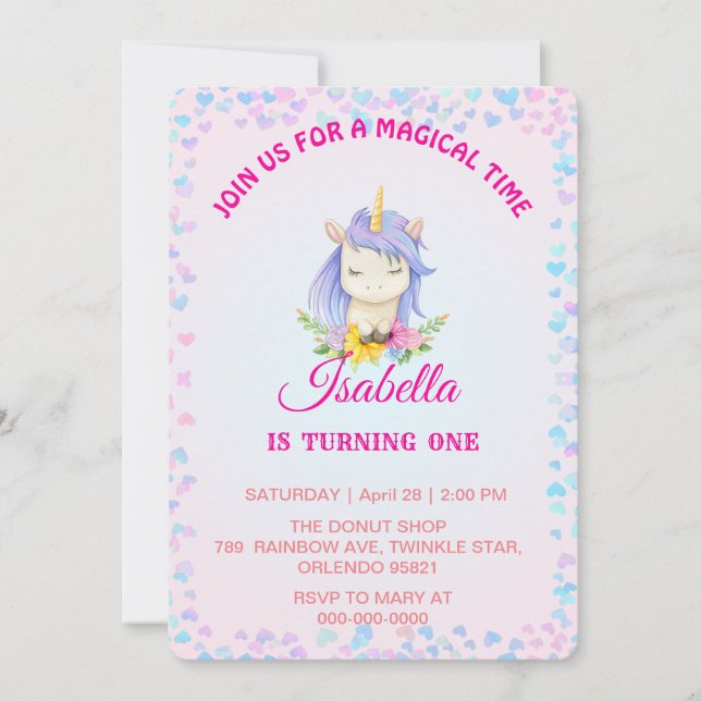 Magical rainbow gradient 1st birthday party invitation (Front)