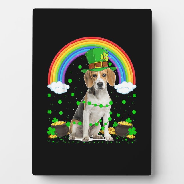 Magical Rainbow Leprechaun Beagle Dog St. Patrick' Plaque (Front)
