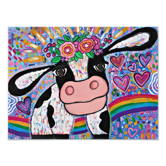 Magical Rainbow Moo-Moo Love Cow Photo Print (Front)