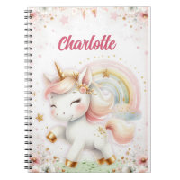 Magical Rainbow Pink Unicorns Spiral Notebook wate