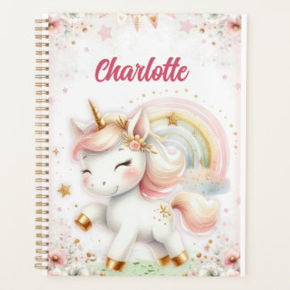 Magical Rainbow Pink Unicorns Spiral Notebook wate Planner
