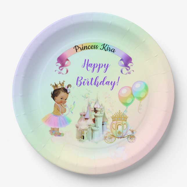 Magical Rainbow Princess Castle Carriage Paper Plate (Front)