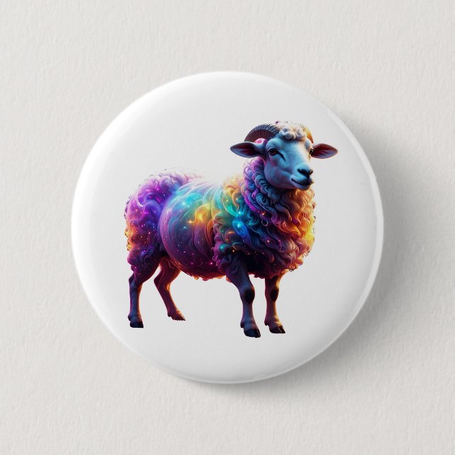 "Magical Rainbow Sheep Art  2 Inch Round Button (Front)
