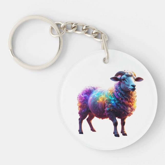 "Magical Rainbow Sheep Art  Keychain (Front)