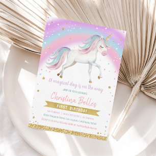 Magical Rainbow Unicorn 1st Birthday Invitation