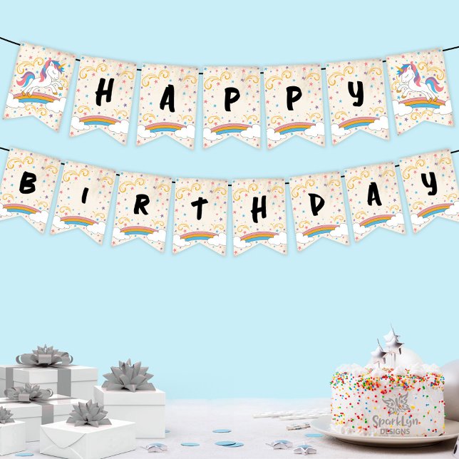 Magical Rainbow Unicorn Birthday Bunting Flags (Creator Uploaded)