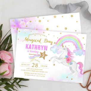 Magical Rainbow Unicorn Birthday Invitations