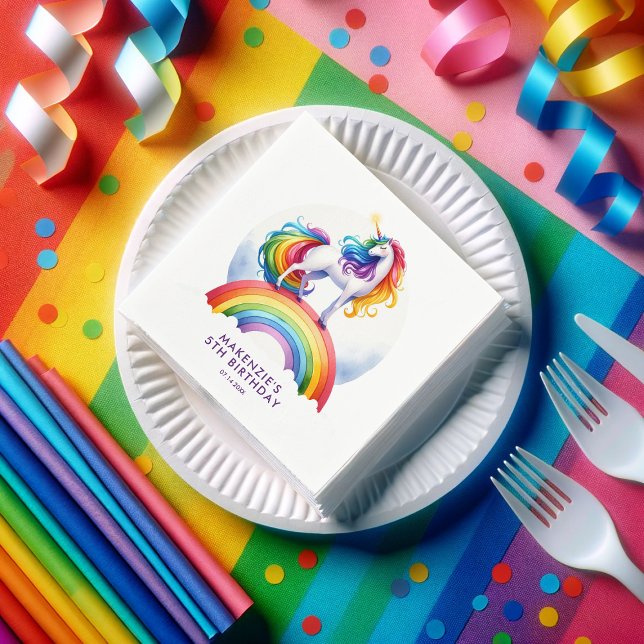 Magical Rainbow Unicorn Birthday Napkin (Unicorn rainbow birthday party napkins)