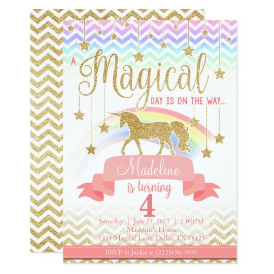 Magical Rainbow Unicorn Birthday Party Invitation