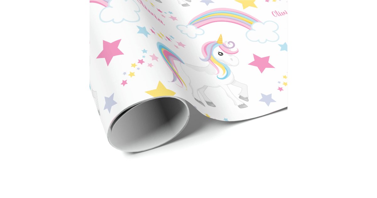 magical rainbow unicorn birthday personalized wrapping paper zazzleca