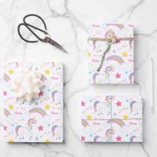 Magical Rainbow Unicorn Birthday Personalized Wrapping Paper Sheet