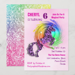 Magical Rainbow Unicorn Cute Girly Party Invite