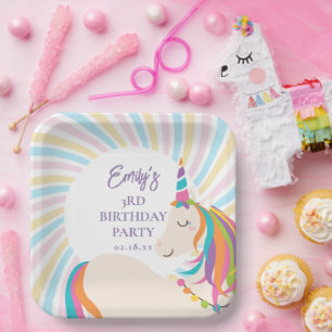 Magical Rainbow Unicorn Girl Birthday Party Paper Plate