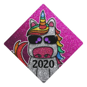 Magical Rainbow Unicorn Glitter Class of 2020 Graduation Cap Topper