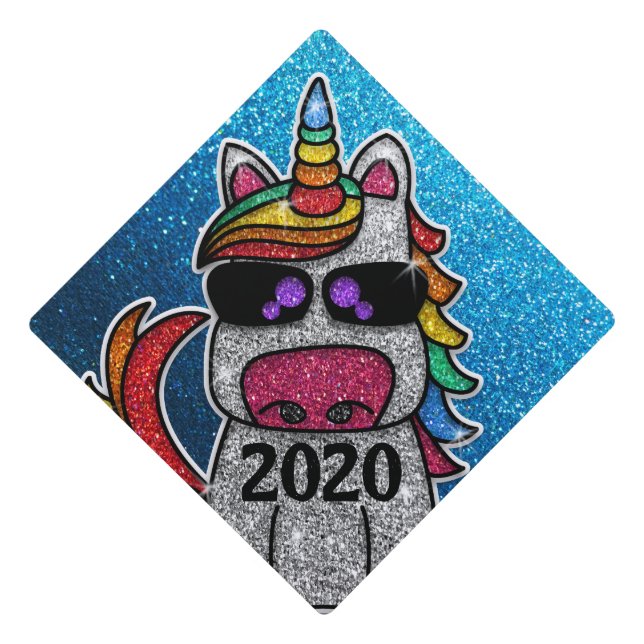 Magical Rainbow Unicorn Glitter Class of 2020 Graduation Cap Topper (Front)