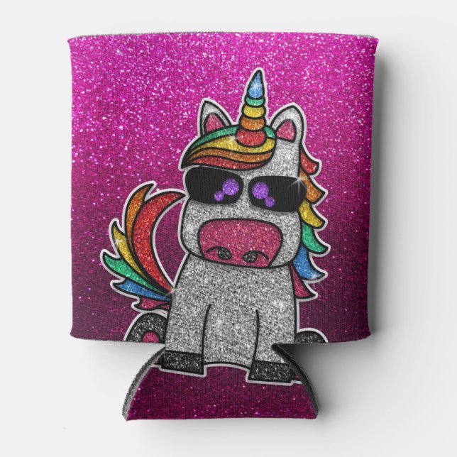 Magical Rainbow Unicorn Glitter Whimsical Birthday Can Cooler (Front)