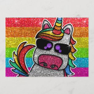 Magical Rainbow Unicorn Glitter Whimsical Birthday Invitation