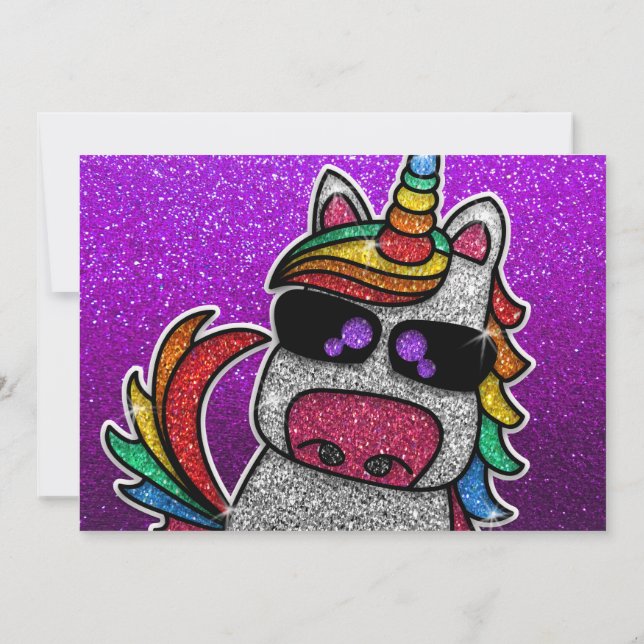 Magical Rainbow Unicorn Glitter Whimsical Birthday Invitation (Back)