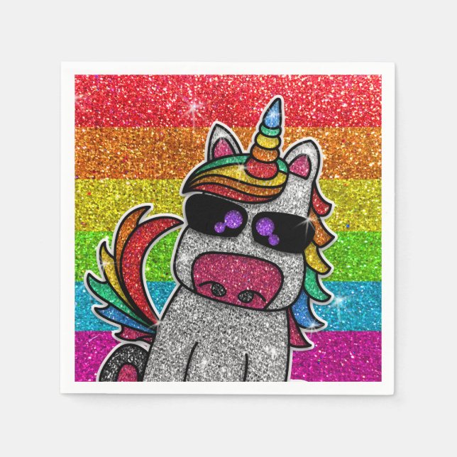 Magical Rainbow Unicorn Glitter Whimsical Birthday Napkin (Front)