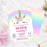 Magical Rainbow Unicorn Gold Glitter Girl Birthday
