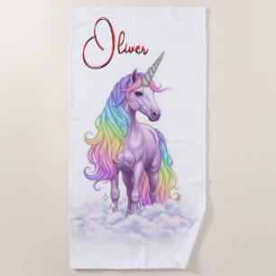 Magical Rainbow Unicorn name Personalized Beach Towel