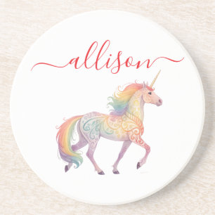 Magical Rainbow Unicorn name Personalized Coaster
