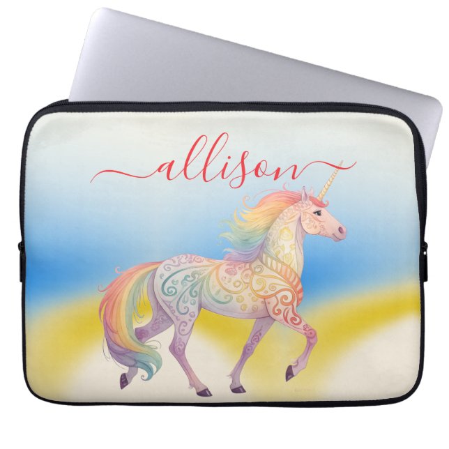 Magical Rainbow Unicorn name Personalized  Laptop Sleeve (Front)