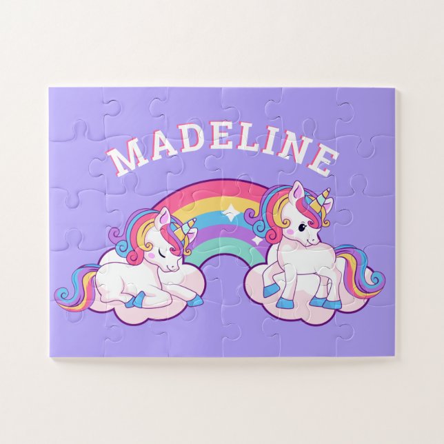 Magical Rainbow Unicorn Name Purple Jigsaw Puzzle (Horizontal)