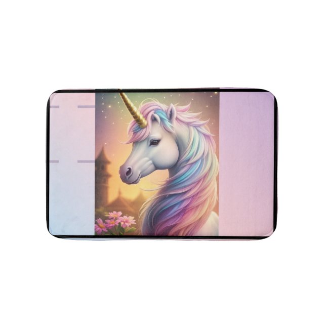 Magical Rainbow Unicorn  Personalized  Bath Mat (Front)