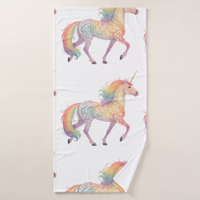 Magical Rainbow Unicorn  Personalized  Bath Towel (Bath Towel)
