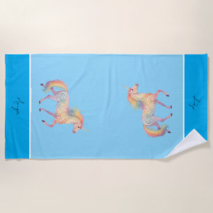 Magical Rainbow Unicorn Personalized Beach Towel