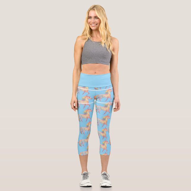 Magical Rainbow Unicorn  Personalized  Capri Leggings (Front)