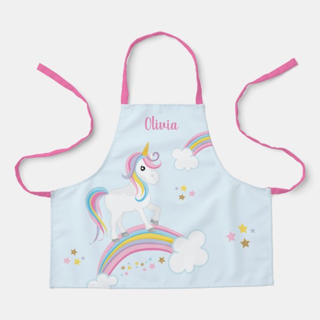 Magical Rainbow Unicorn Personalized Kids Apron (Front)