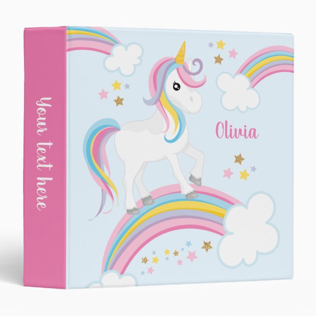 Magical Rainbow Unicorn Personalized Kids Binder (Front/Spine)