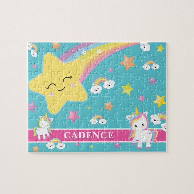 Magical Rainbow Unicorn Personalized Kids Jigsaw Puzzle (Horizontal)