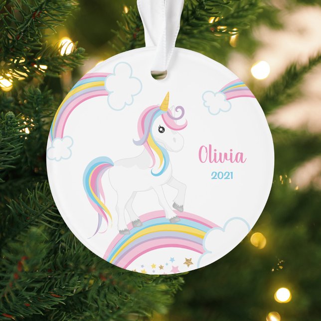 Magical Rainbow Unicorn Personalized Ornament (Creator Uploaded)