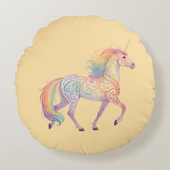 Magical Rainbow Unicorn  Personalized  Round Pillow (Front)
