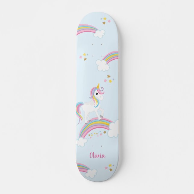 Magical Rainbow Unicorn Personalized Skateboard (Front)