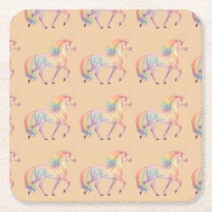 Magical Rainbow Unicorn  Personalized  Square Paper Coaster