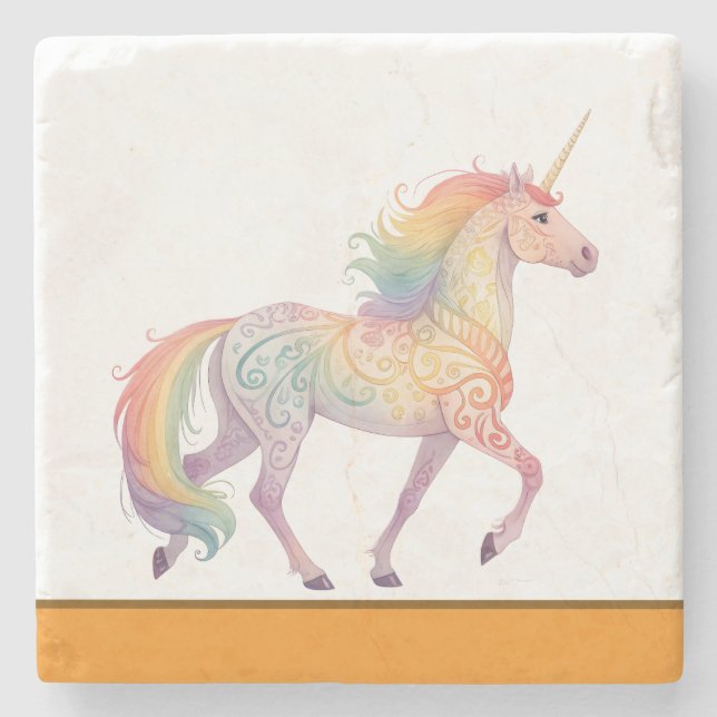 Magical Rainbow Unicorn  Personalized  Stone Coaster (Front)