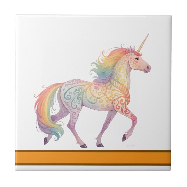 Magical Rainbow Unicorn  Personalized  Tile (Front)