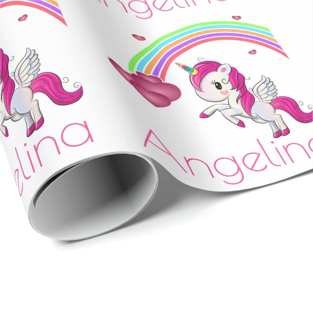 Magical Rainbow Unicorn Personalized Wrapping Paper (Roll Corner)