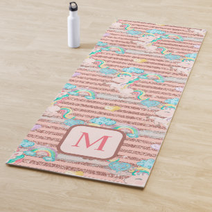 Magical Rainbow Unicorn Pink Glitter Monogram Yoga Mat