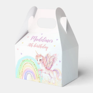 Magical Rainbow Unicorn Pink Gold Birthday Party Favor Box