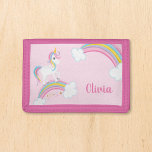 Magical Rainbow Unicorn Pink Personalized Girls Trifold Wallet<br><div class="desc">A cute unicorn wallet with stars and a rainbow on a light pink background. Personalize with her name to make a fun gift for a little girl.</div>