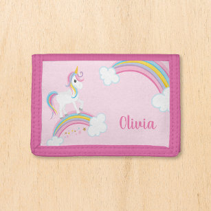 Magical Rainbow Unicorn Pink Personalized Girls Trifold Wallet