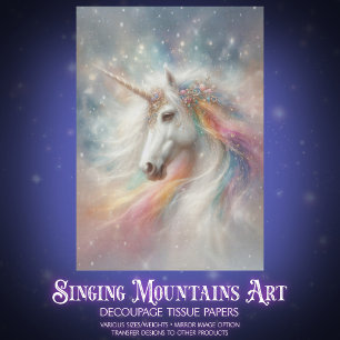 Magical Rainbow Unicorn Portrait Decoupage Tissue Paper
